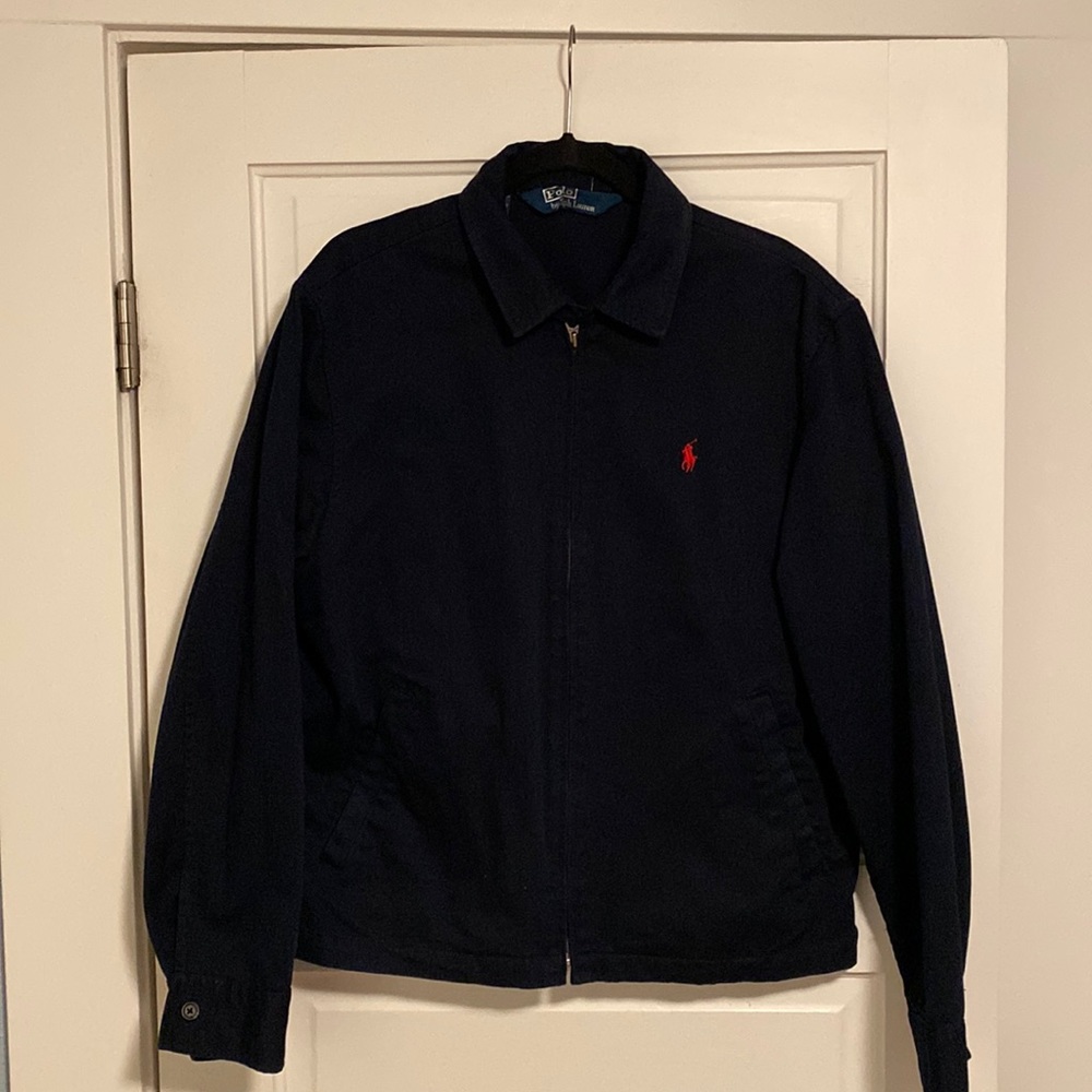 Polo by Ralph Lauren full-zip harrington jacket. Navy Blue. Men’s LARGE